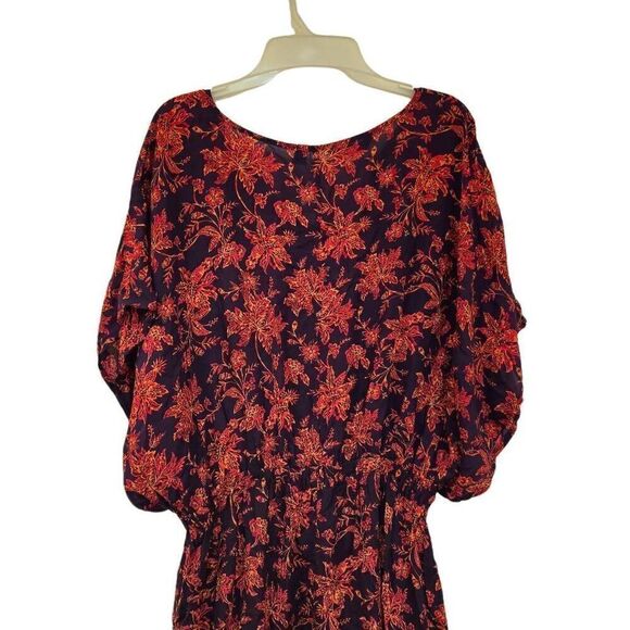 Lands' End Women's Purple/Navy/Red Modal Floral V-Neck Drawstring Swim Cover Up - Picture 4 of 15